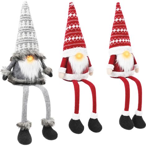 Set di gnomi seduti con luci LED 3 pz Rosso e Grigio 20 x 60 cm vidaXL (1/5)