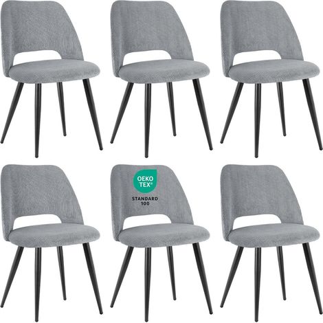 Esszimmerstühle 6er Set, gepolsterte Stühle mit Ausschnitt Rückenlehne, Samt, Grau (1/5)