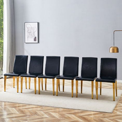 Lot de chaises chaise repas en cuir pu noir 6 pièces pieds en métal doré métal doré brillant style minimaliste (1/5)