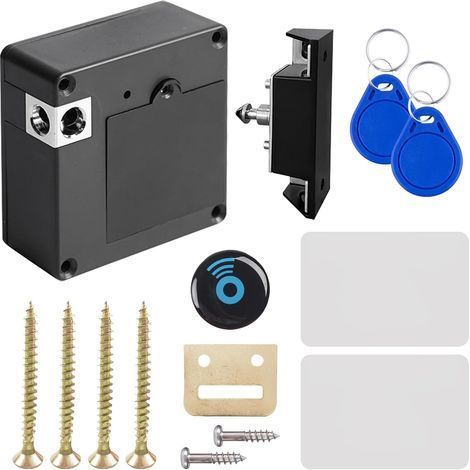 Intelligentes Schubladenschloss – Versteckte Schlösser: Elektronisches NFC-Schloss mit 2 Schlüsselanhängern und 2 RFID-Karten. Kindersicherung für Schränke. Schubladen. Spinde und Briefkästen (1/4)