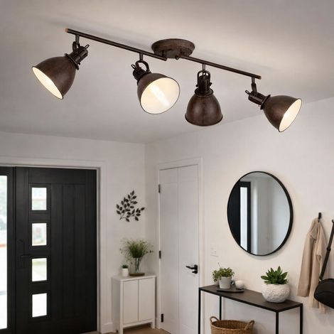 Plafoniera ruggine lampada da soffitto faretto faretto orientabile luci soggiorno, metallo, 4x LED 3W 250Lm bianco caldo, L 80 cm