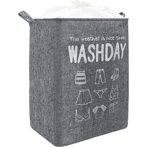 20.9 in 72L Panier à Linge Pliable Grande avec Poignée Corbeille a Linge Rectangulaire avec Fermeture à Cordon Tissu Impermeable Panier de Rangement pour Chambre, Gris (1/5)
