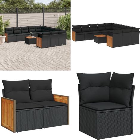 12-tlg. Garten-Sofagarnitur mit Kissen Schwarz Poly Rattan - Gartenmöbel Set - Rattan Möbel - Outdoor Möbel - Lounge Set - Esstisch - Home & Living (1/5)
