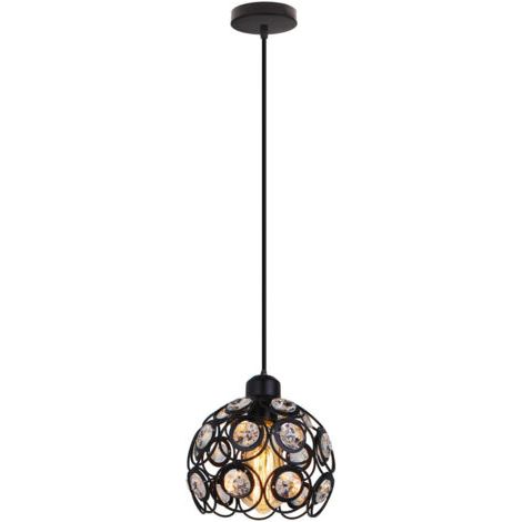 royaluxe- Ø20CM Lustre Rétro Classique Suspension Luminaire Moderne Cristal Plafonnier Créative En Métal Pour Chambre Bar Bureau Noir