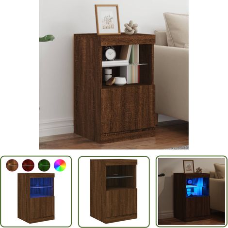 The Living Store Buffet avec lumières LED chêne marron 41x37x67 cm - Buffet Design Moderne - Meuble Rangement - Luminaire Led Rgb - Décoration Intérieur - Armoire Murale (1/5)
