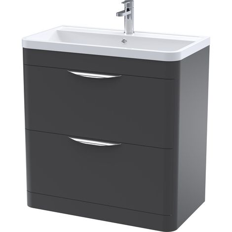 Balterley Aldershawe Contemporary Floor Standing 2 Drawer Bathroom Vanity Unit & Ceramic Basin, Dark Grey, 755mm