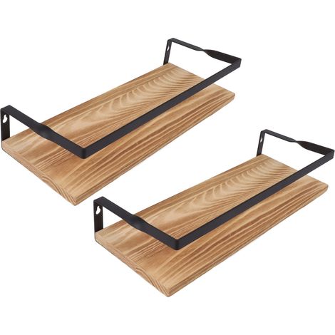 Set mit 2 Wandregalen, schlichte schwebende Aufbewahrungsregale, hellbraun (1/5)