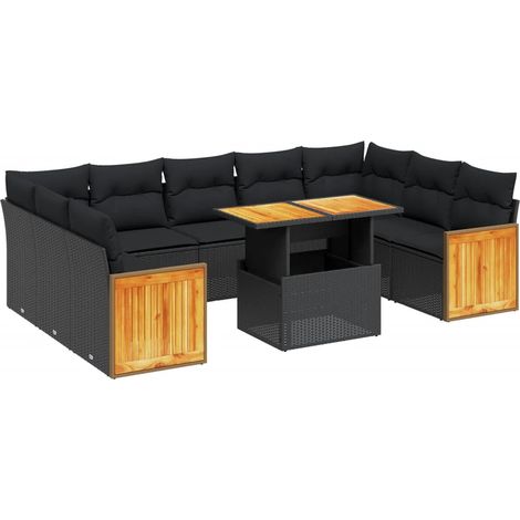 10-tlg. Garten-Sofagarnitur mit Kissen Schwarz Poly Rattan vidaXL (1/3)