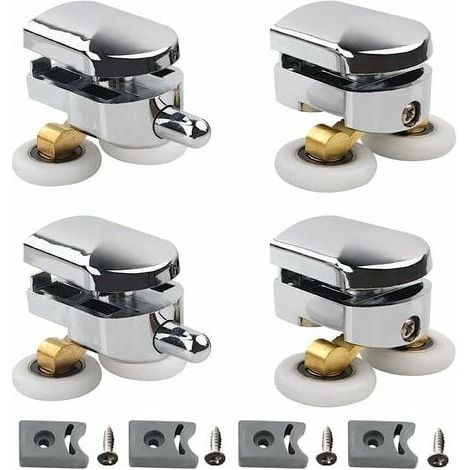 royaluxe -Accessoires pour roulettes de porte, roulettes doubles - pour portes de douche coulissantes, 2 roulettes Salle de bains en alliage de zinc diamètre 25 mm, avec butoirs et éléments de fixatio (1/3)
