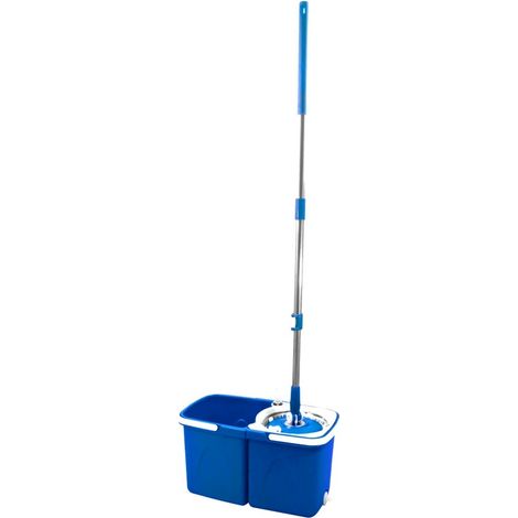 Facilitys – Balai à poussière microfibre 124 cm – Seau double bac 15L – Manche télescopique et tête pivotante 360° – Nettoyage sols durs