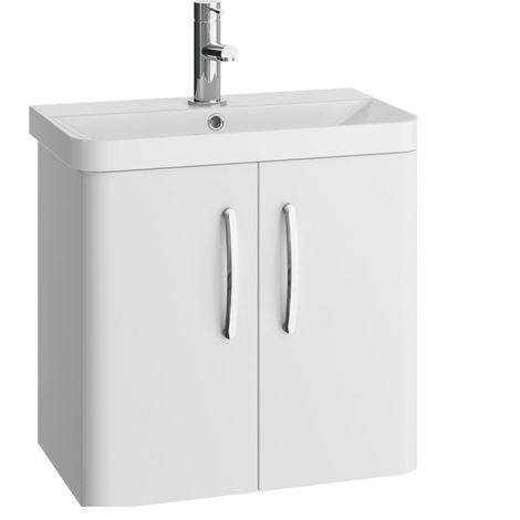Handsacre Contemporary 2 Door Wall Hung Vanity Unit with Basin, Gloss White, 600mm