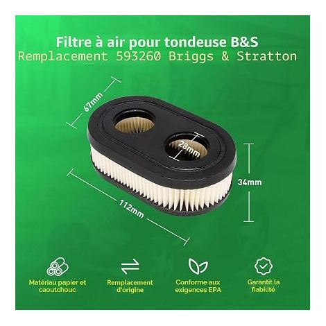 Air Filter 593260, Applicable to 593260 798452 4247 5432 5432k 09P00 09P702 550E 500EX 625 575EX Air Filter Cartridge for Lawn Mower Air Filter (1/4)