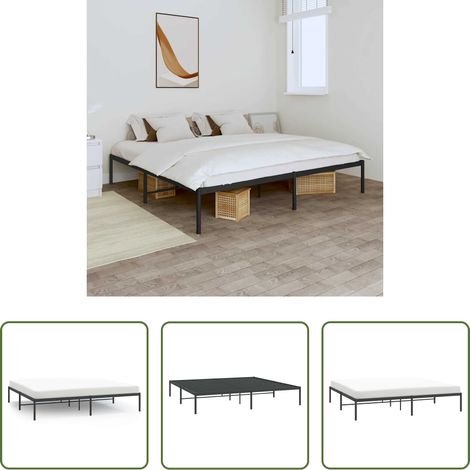 Cadre de lit -  Cadre de lit métal sans matelas noir 200x200 cm (1/5)