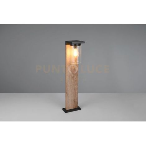 ARDILA PALO DA ESTERNO ALLUMINIO NERO CON EFFETTO LEGNO E VETRO TRASPARENTE CON INTERRUTTORE E SENSORE CREPUSCOLARE IP44 H. 65CM 1 LUCE ATTACCO E27