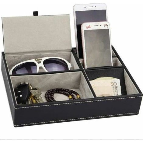Organiseur de bureau, organiseur de table de chevet pour homme, en cuir PU, pour ranger bureau, table de nuit, (1/5)