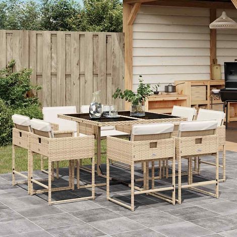 9-tlg. Garten-Essgruppe mit Kissen Beige Poly Rattan (1/5)