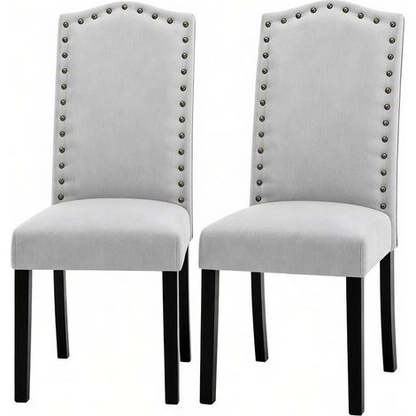 Set di 2 sedie da pranzo moderne in lino grigio chiaro con struttura in legno (1/5)