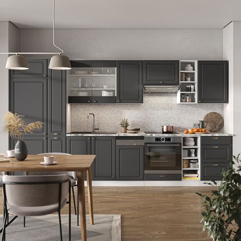 Küchenschränke Fame-Line, Anthrazit-Gold/Weiß, 355 cm ohne Arbeitsplatte, Vicco