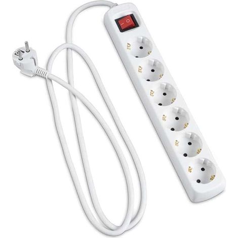 Multiprise Blanche 6 Prises Schuko avec Interrupteur, 1,5 m H5VV-F 3G1,5 m㎡, Base de 6 Prises (1/2)
