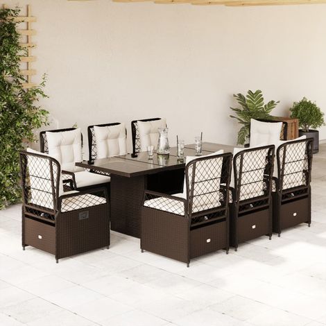 Set comedor para jardín 9 pzas y cojines ratán sintético marrón vidaXL (1/5)