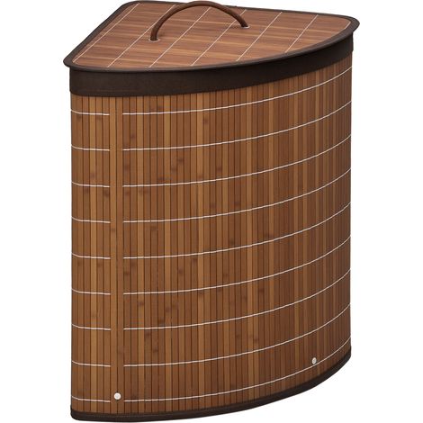 Wäschekorb aus Bambus mit Deckel, 55 l, braun, für Badezimmer oder Waschküche, 38 x 38 x 57 cm