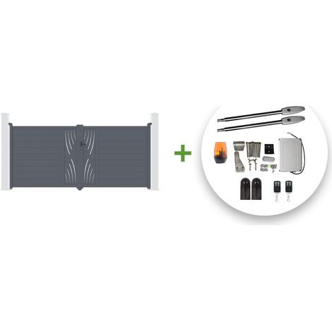 Portail battant électrique VELETA 300x180cm gris + Motorisation TANKER B250