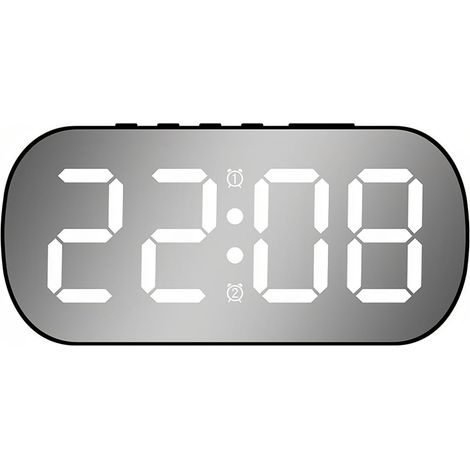 Réveil numérique miroir avec 5 niveaux de réglage de la luminosité, mode nuit, température, date, double alarme, répétition, bureau, simple (1/5)
