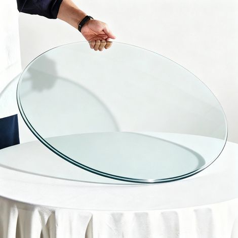 Runde Tischplatte aus gehärtetem Glas, Ø 61 cm, 0,6 cm dick, transparent, OKWISH (1/5)