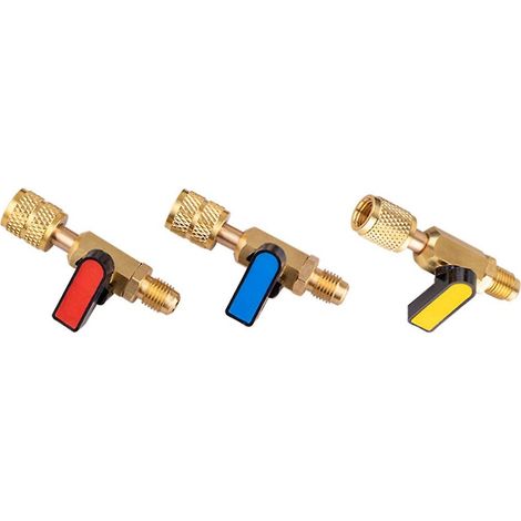 Lot de 3 vannes en laiton pour réfrigérant R410a, raccord mâle 1/4" vers SAE 1/4" / 5/16". (1/4)
