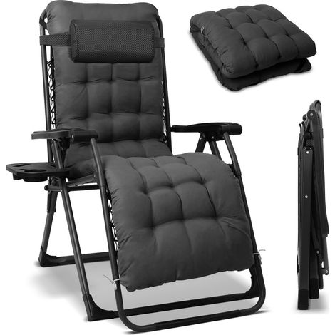 HOMECALL Klappbare Gartenliege – Zero Gravity - Sessel – Sonnenliege – Abnehmbares Kissen – Belastbarkeit 180 kg – Strand – Schwarz (1/5)
