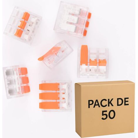 Lot de 50 bornes de connexion électrique à levier LT-613 - 3 pôles - 40 A - fils rigides et souples jusqu'à 6 mm²