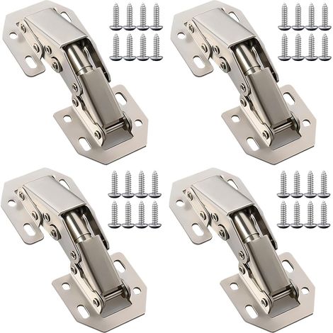 Lot de 4 charnières à angle droit (90°), charnières de placard à fermeture amortie, charnières de cuisine, charnières invisibles pour portes de placard.