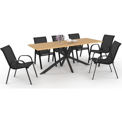 Idmarket – Ensemble table et 8 chaises de jardin – Table rectangulaire 190 cm – Structure métal noir – Assise textilène respirante