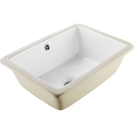 VEVOR Lavabo de salle de bain sous plan, 400 x 305 mm, vasque rectangulaire en ceramique blanche avec trou de trop-plein, evier moderne a encastrer sous le comptoir, pour petit espace, maison et hotel (1/5)