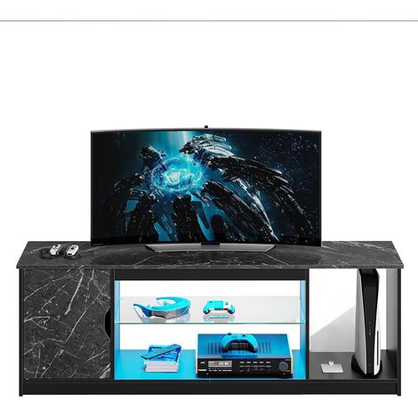 Meuble TV 145 x 35 x 52 cm pour téléviseur jusqu'à 65" avec éclairage LED RVB (22 Couleurs) et étagères en Verre réglables, Meuble Bas pour Salon, Chambre à Coucher (1/5)