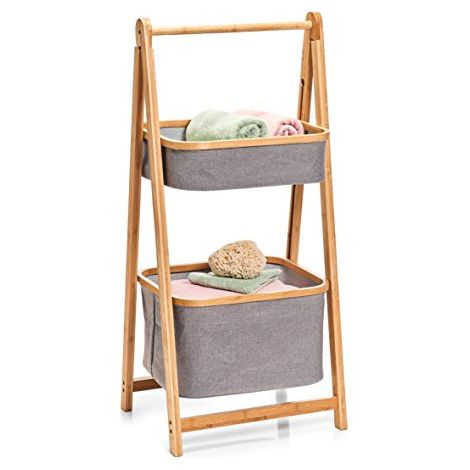 Scaffale con Ceste Bamboo/Poliestere Grigio (1/4)