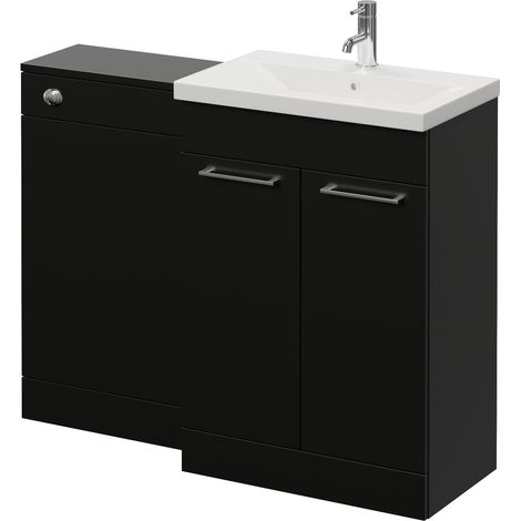 Napoli 390 Matt Black 1100mm 2 Door Vanity Unit Toilet Suite with Glide Basin - 1100mm - Chrome 160mm HandleWithout Kingston Toilet Pan