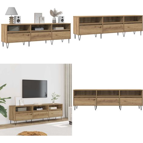 Meuble TV chêne artisanal 150x30x44,5 cm bois d'ingénierie - Rangement salon - Bois d'ingénierie (1/5)