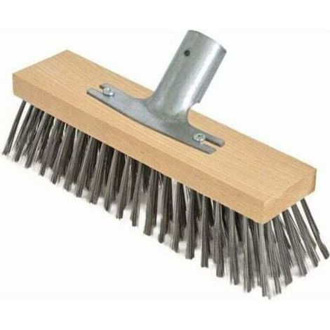Balai en poil d'acier, 30 cm avec support de manche en métal - Ø 28 cm - tête balai brosse - corps en bois de hêtre haute qualité Nespoli.. (1/2)