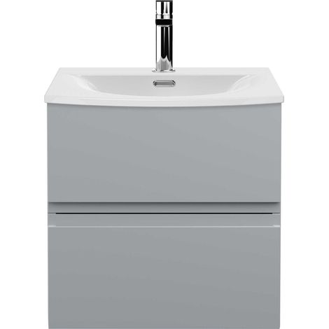 Hudson Reed Urban Satin Grey 500mm Wall Hung 2 Drawer Vanity Unit and Curved Ceramic Basin - URB202G (1/5)
