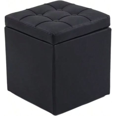 Pouf, Cube, Repose-Pieds – Dimensions: 30 x 30 x 35 cm (Noir) (1/2)