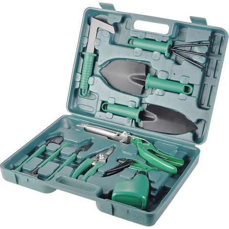 Ensemble d'outils de jardinage, 10 outils à main pour jardinier, cadeau idéal pour les jardiniers (vert) (1/4)