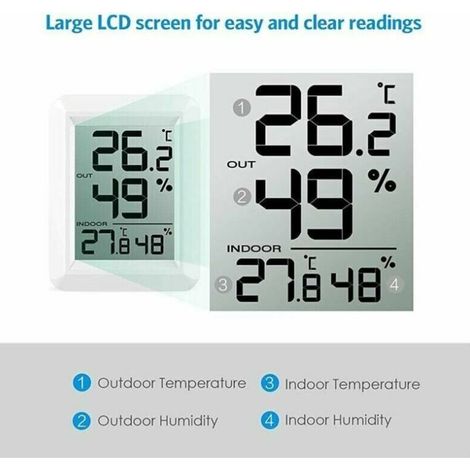 Innen- und Außenthermometer, intelligentes Thermometer mit drahtlosem Außensensor, digitales Thermometer-Hygrometer mit großem LCD-Bildschirm