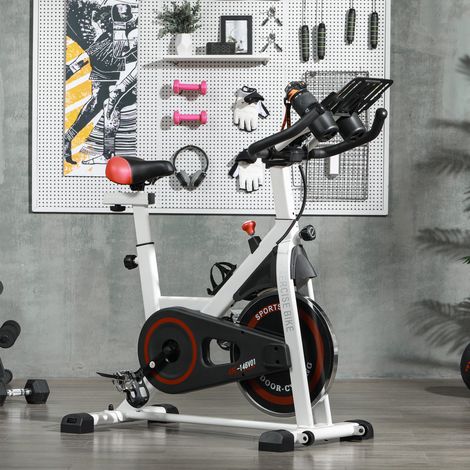 Cyclette con resistenza regolabile, volano da 8 kg, display LCD, manubrio e sella regolabili, bianca.