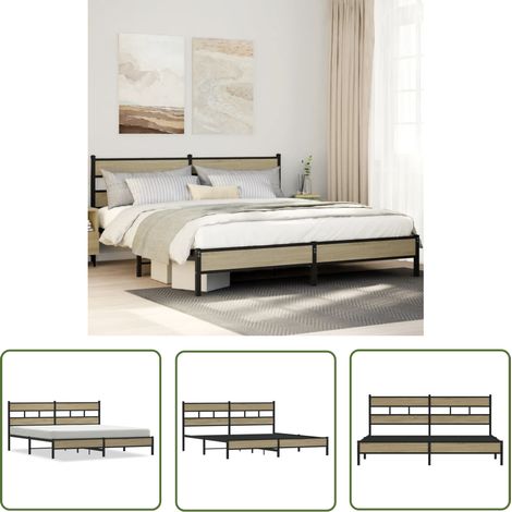 vidaXL Metallbett ohne Matratze Sonoma-Eiche 180x200 cm (1/5)