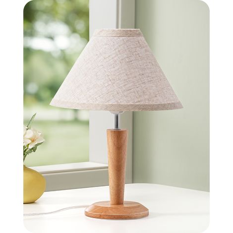 EDISHINE Tischlampe aus Holz, LED Nachttischlampe mit Lampenschirm aus Leinen, E27 Fassung, 2700K Vintage Tischleuchte für Wohnzimmer, Schlafzimmer & Büro, inkl. 4W Leuchtmittel, 34cm (1/5)