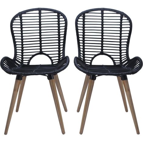 Lot de 4 Chaises à manger,Chaise de cuisine noir rotin naturel CFW82993 (1/5)
