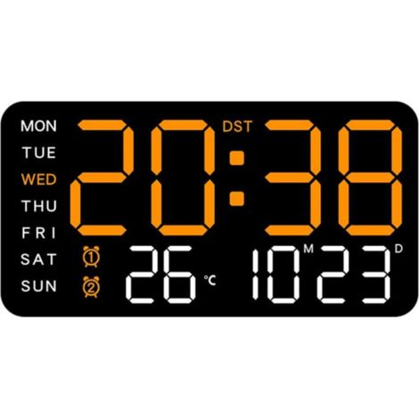 Intelligente digitale LED-Wanduhr mit Temperaturregelung (schwarzes Gehäuse mit orangefarbenem Licht)