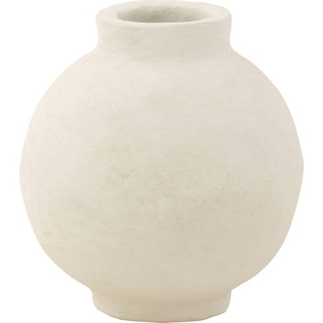 Vase boule lisse en papier mâché blanc élégant pour décoration - Blanc mat naturel