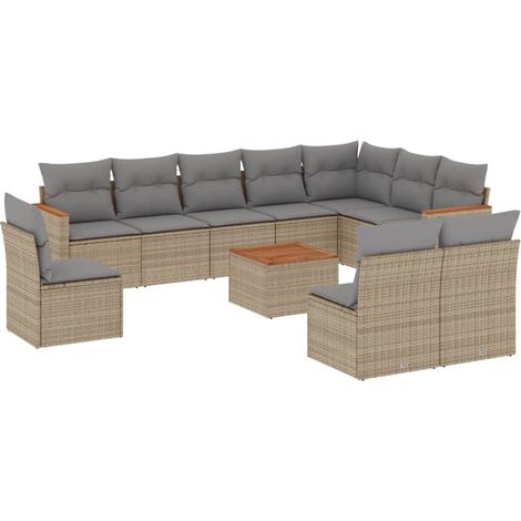 Maison Exclusive - Set de sofás de jardín 11pzas con cojines ratá (1/3)